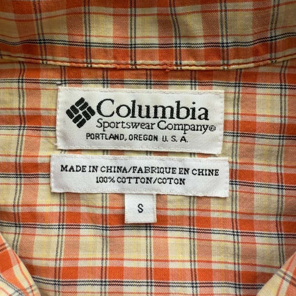 Columbia Short Sleeve Button Down Shirt  Orange & Cream Size S - Picture 5 of 8